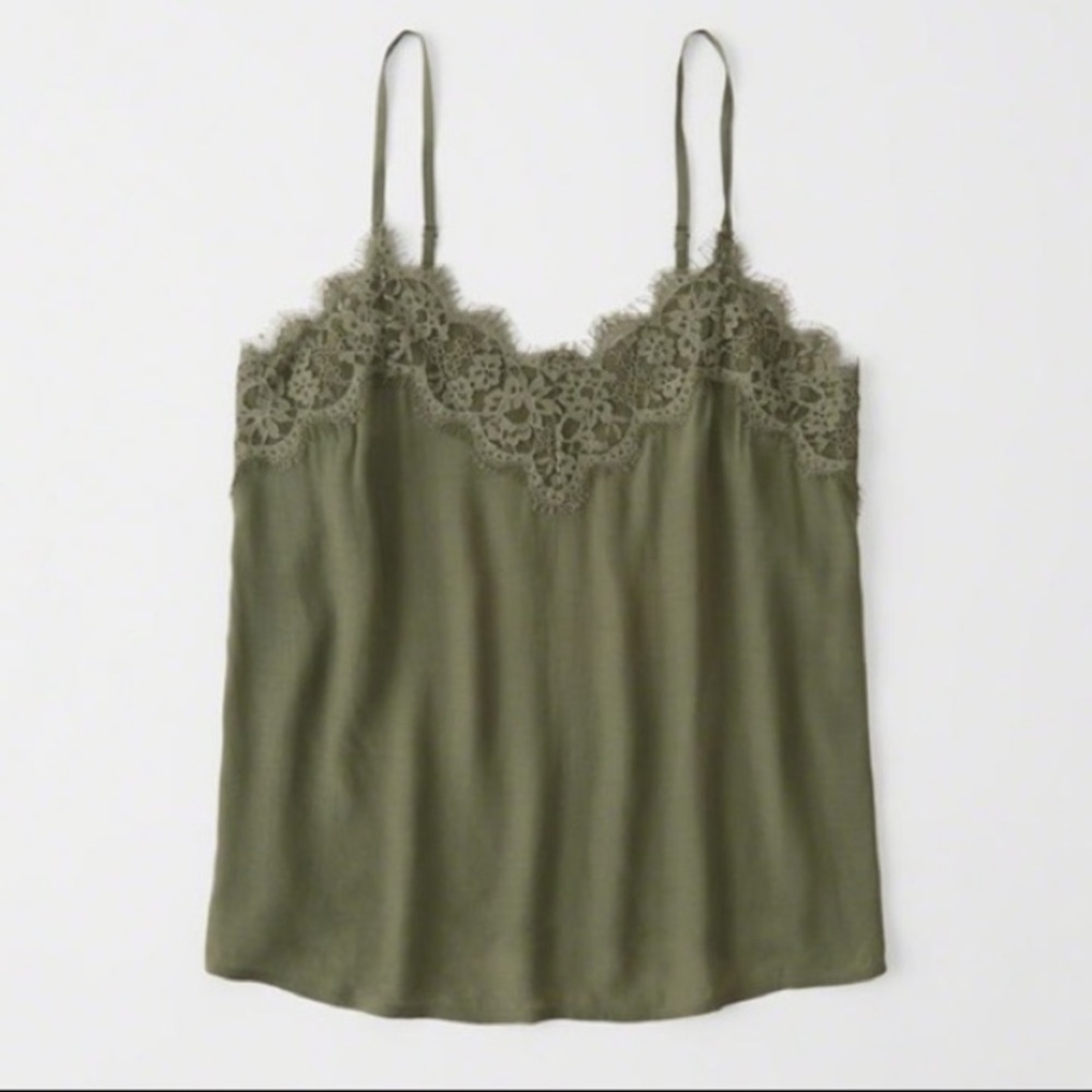 Abercrombie and Fitch Lace Trim Cami Top in Sage Green
